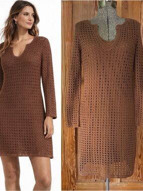 INC International Concepts Open Weave Crochet Swim Cover Dress Boho Beach~ M💛